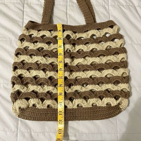COPY - Retro Crochet Tote Shoulder Bag Handmade Medium Bag 12x12 Purse Bohemian… - Picture 4 of 6